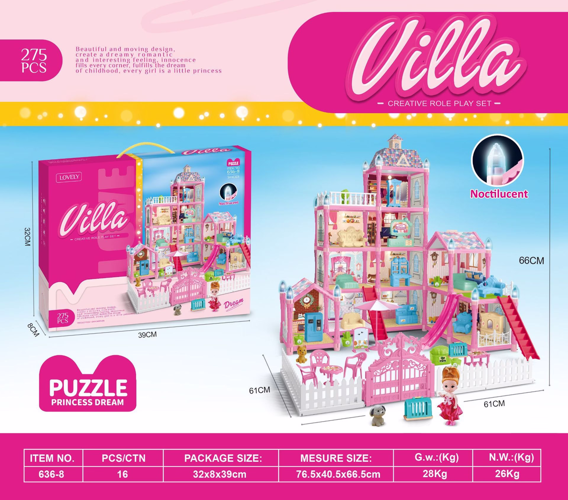 Vitsmunaleg prinsessukastali leikfang, stelpur, byggingarkubbar, dúkkuhús, tréhús, börn, leikföng - Image 11