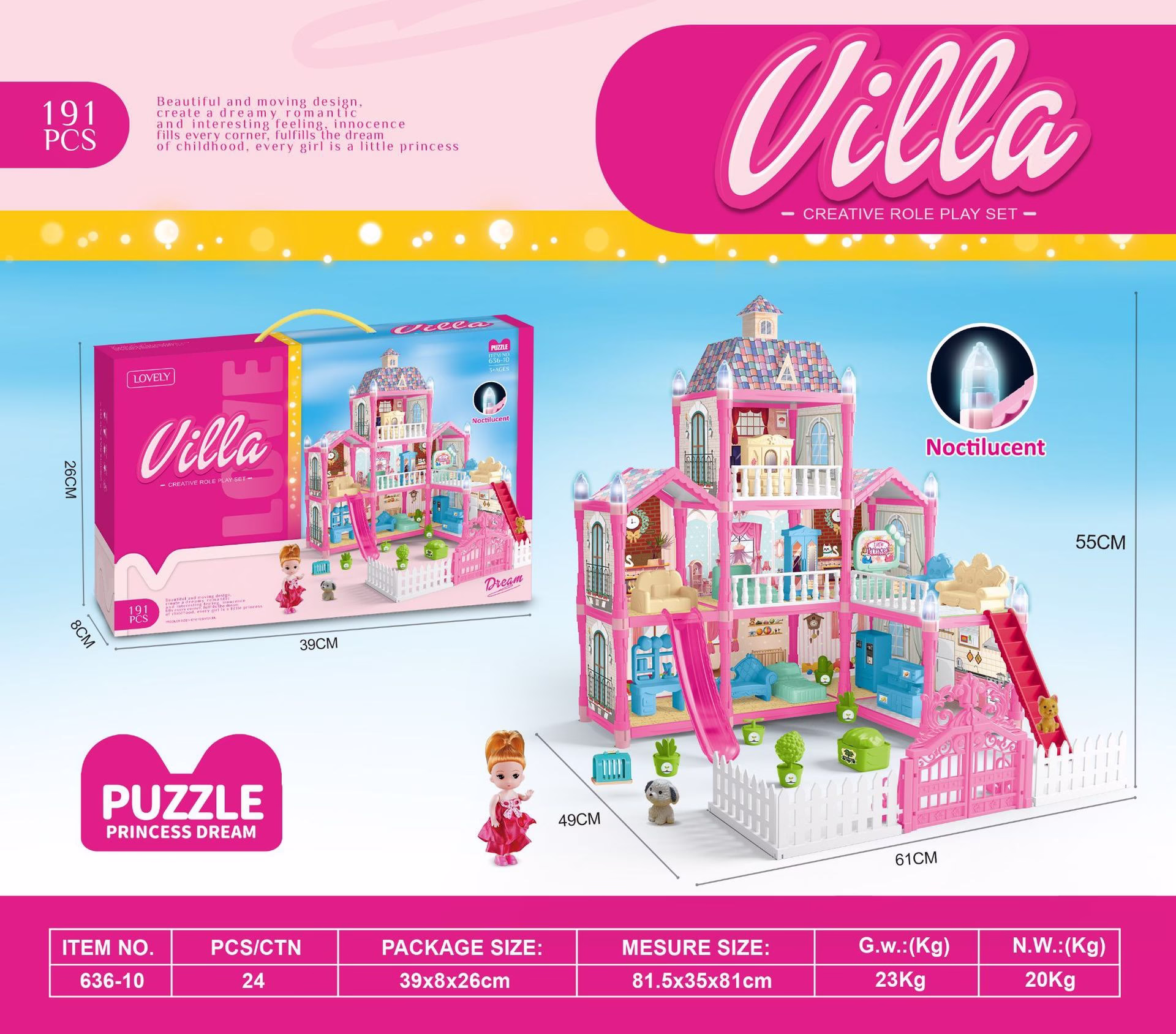 Vitsmunaleg prinsessukastali leikfang, stelpur, byggingarkubbar, dúkkuhús, tréhús, börn, leikföng - Image 9