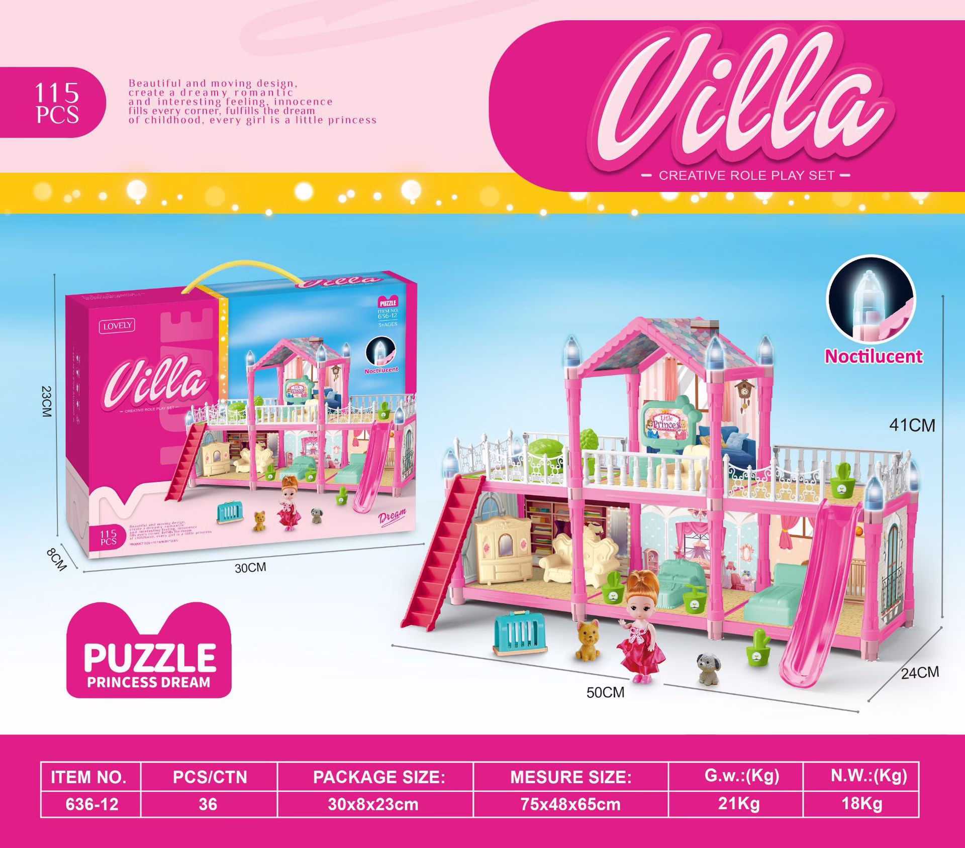 Vitsmunaleg prinsessukastali leikfang, stelpur, byggingarkubbar, dúkkuhús, tréhús, börn, leikföng - Image 7