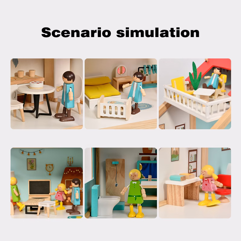 Barnaleikjahús úr tré – raunhæf villa, evrópskt prinsessu dúkkuhús með eldhúsi, leikfangasett. - Image 3