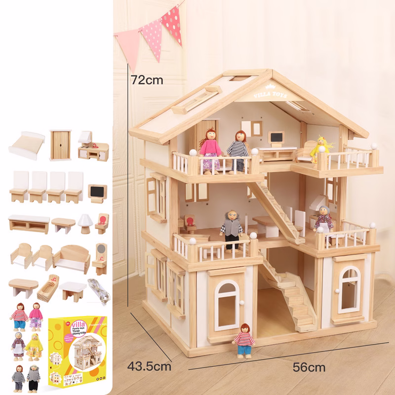 Barnadúkkuhús úr tré – raunhæf villa, leikjahús úr massífu tré, afmælisgjöf sem örvar sköpun og þroska - Image 8