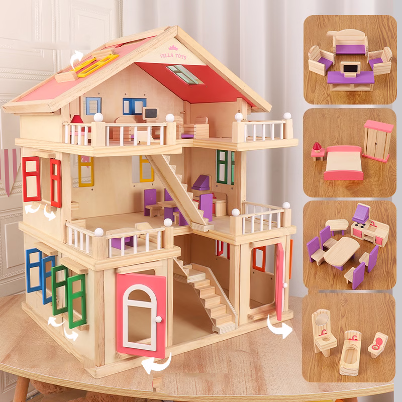 Barnadúkkuhús úr tré – raunhæf villa, leikjahús úr massífu tré, afmælisgjöf sem örvar sköpun og þroska - Image 5