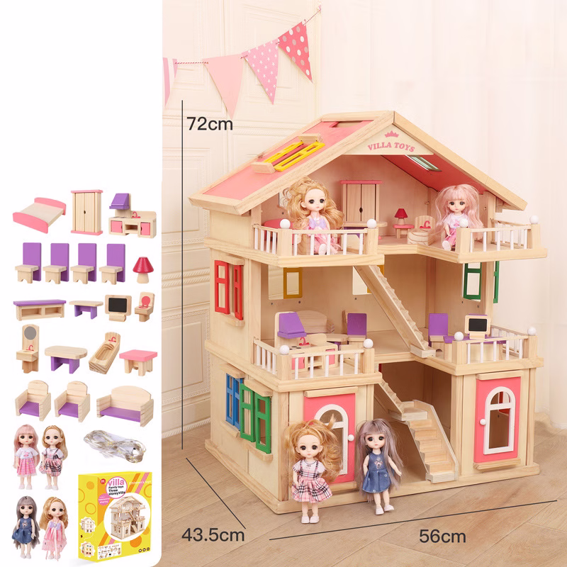 Barnadúkkuhús úr tré – raunhæf villa, leikjahús úr massífu tré, afmælisgjöf sem örvar sköpun og þroska - Image 12