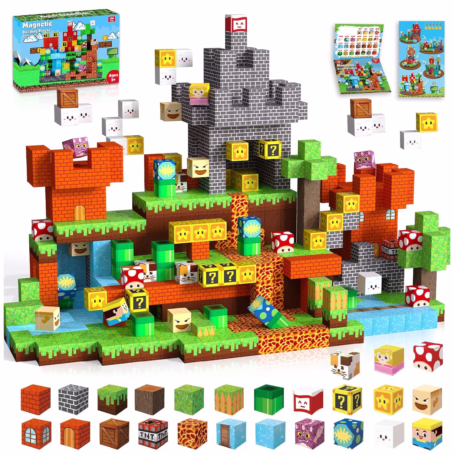 Ný gerð af byggingarkastala samsetningarkubbum með segulplötum, DIY sett fyrir börn, vitsmunalegt púsla- og byggingarleikfang. - Image 7