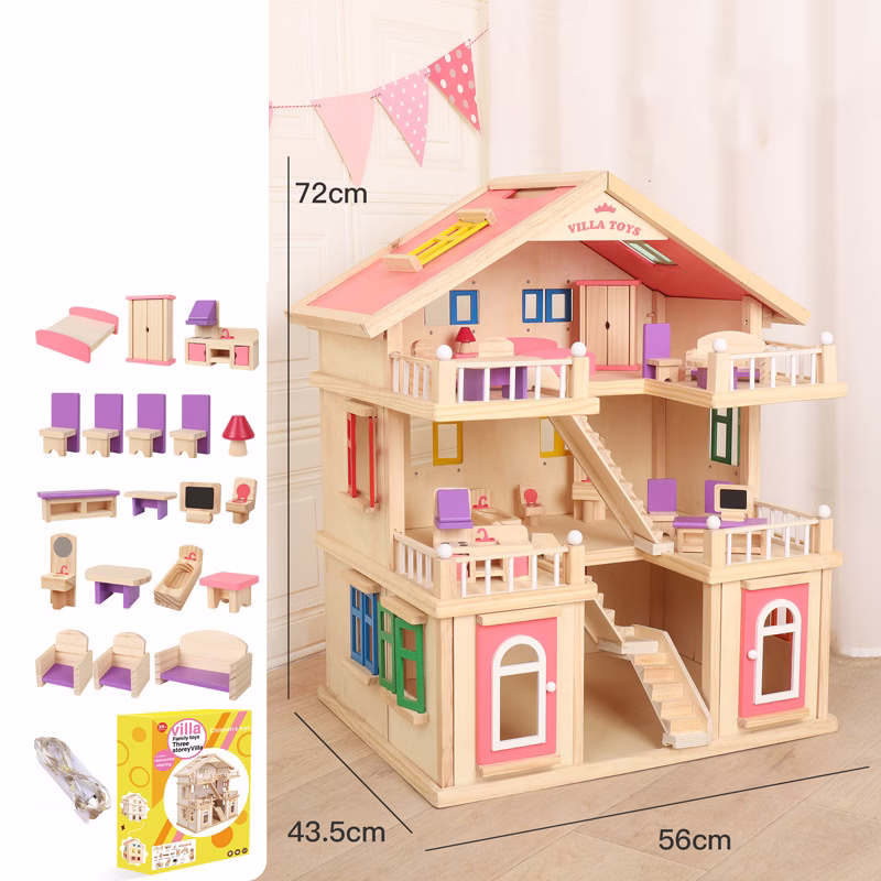 Barnadúkkuhús úr tré – raunhæf villa, leikjahús úr massífu tré, afmælisgjöf sem örvar sköpun og þroska - Image 9